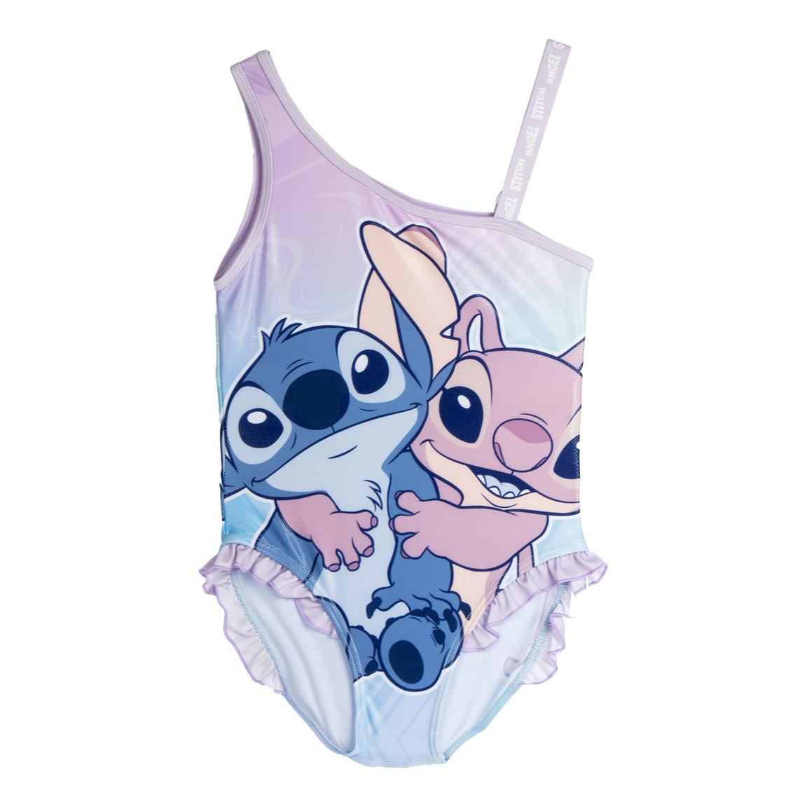 Costume da Bagno Stitch e Angel DISNEY Intero Mare Piscina per Bambine Elasticizzato con Rouches- 2578