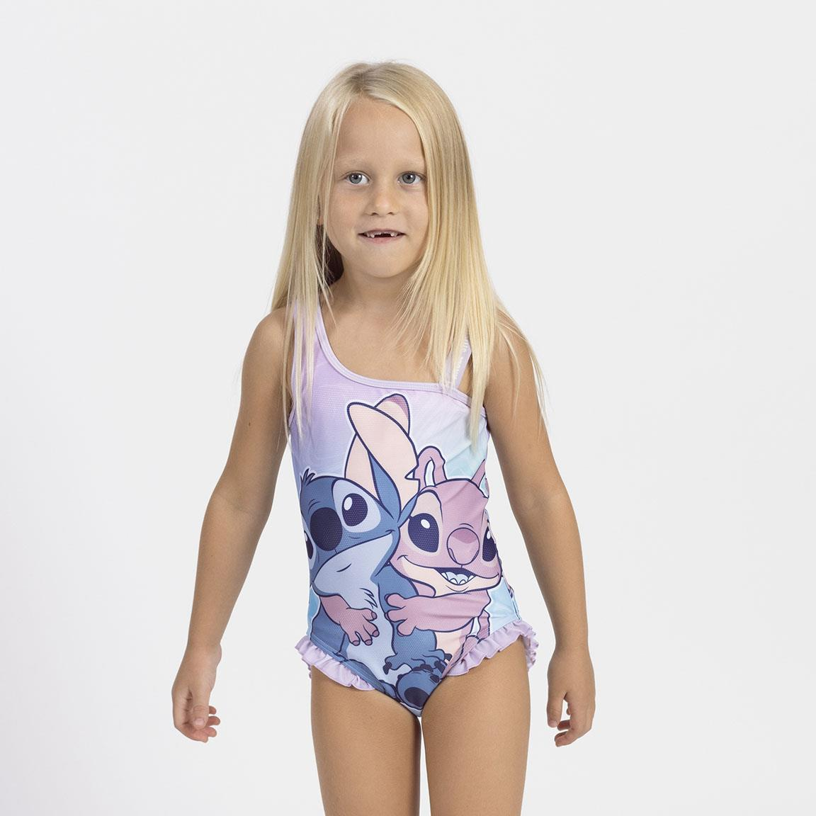 Costume da Bagno Stitch e Angel DISNEY Intero Mare Piscina per Bambine Elasticizzato con Rouches- 2578