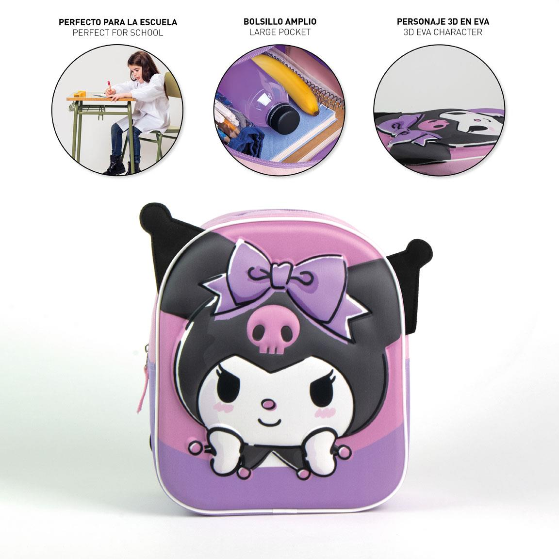 Zaino Asilo 3d Kuromi Borsa con Applicazioni 31 CM per Scuola Materna da Passeggio - 5849