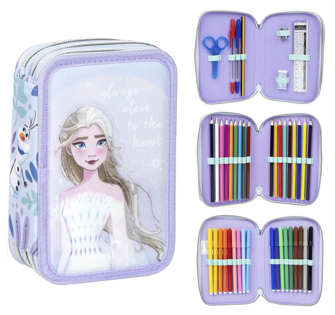 Astuccio 3 Zip Elsa Frozen DISNEY Scuola Multiscomparto Portacolori Giotto - 1191