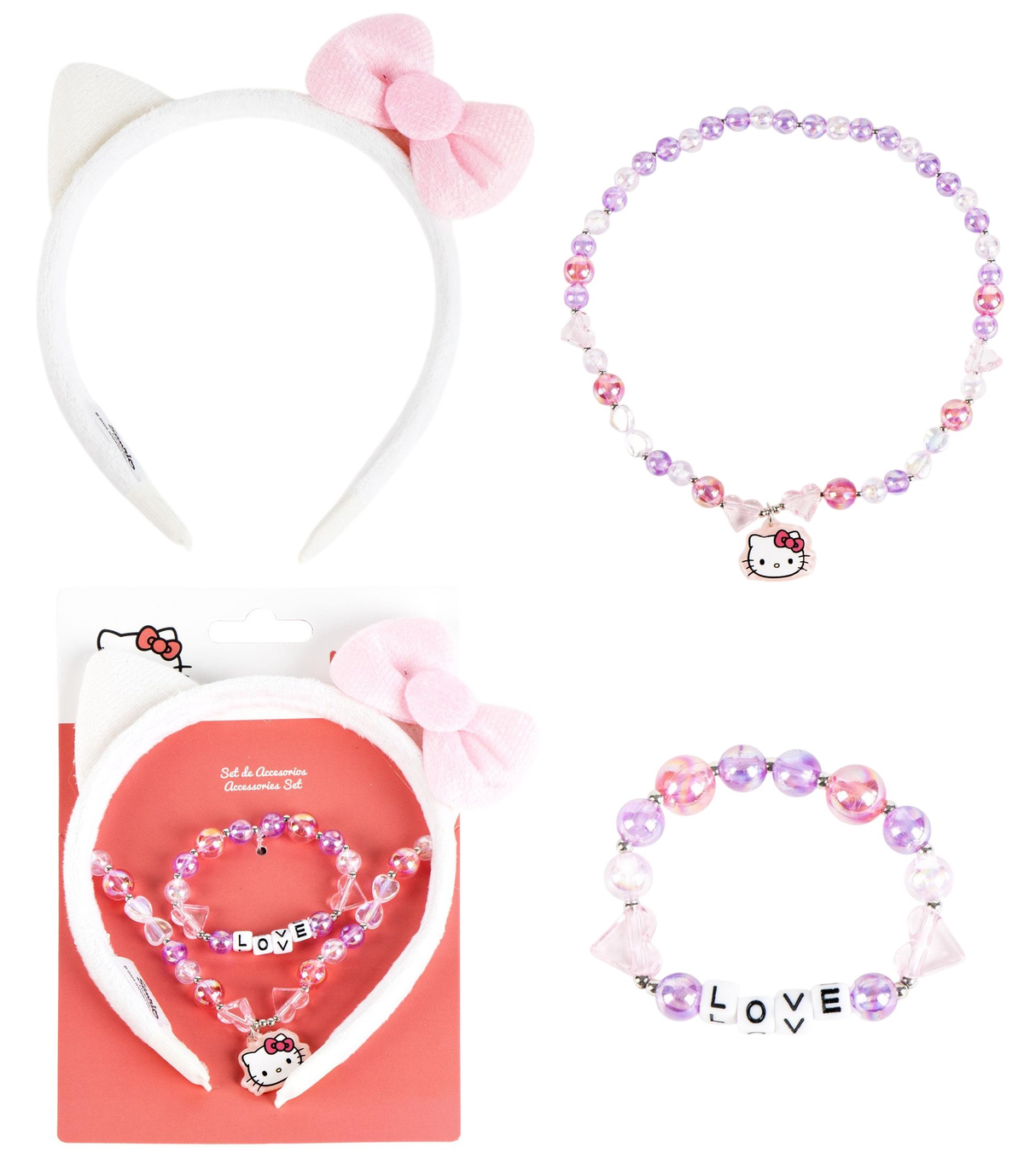 Set Accessori Hello Kitty Sanrio Bracciale Collana Cerchietto con Orecchie - 3223